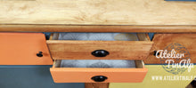Load image into Gallery viewer, 1241 Buffetschrank Retro - Rauchblau / Orange und Gelb
