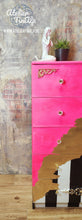 Load image into Gallery viewer, 1253 Sideboard / Kommode Neonpink, Gold mit Streifen