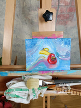 Lade das Bild in den Galerie-Viewer, B014 - Minibild / Ölbild: Quietscheenten Unfall