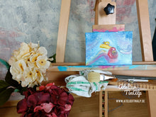 Lade das Bild in den Galerie-Viewer, B014 - Minibild / Ölbild: Quietscheenten Unfall