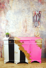 Load image into Gallery viewer, 1221 Sideboard / Kommode Neonpink, Gold und Streifen