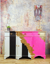 Load image into Gallery viewer, 1221 Sideboard / Kommode Neonpink, Gold und Streifen