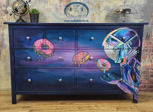 Load image into Gallery viewer, 1197 Sideboard "Astrodonut" handbemalt mit Astronaut / Donuts und Bagger