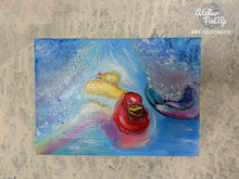 Lade das Bild in den Galerie-Viewer, B014 - Minibild / Ölbild: Quietscheenten Unfall
