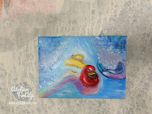 Lade das Bild in den Galerie-Viewer, B014 - Minibild / Ölbild: Quietscheenten Unfall
