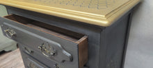 Load image into Gallery viewer, 1078 Kommode klassisch gestaltet in schwarzbraun gold
