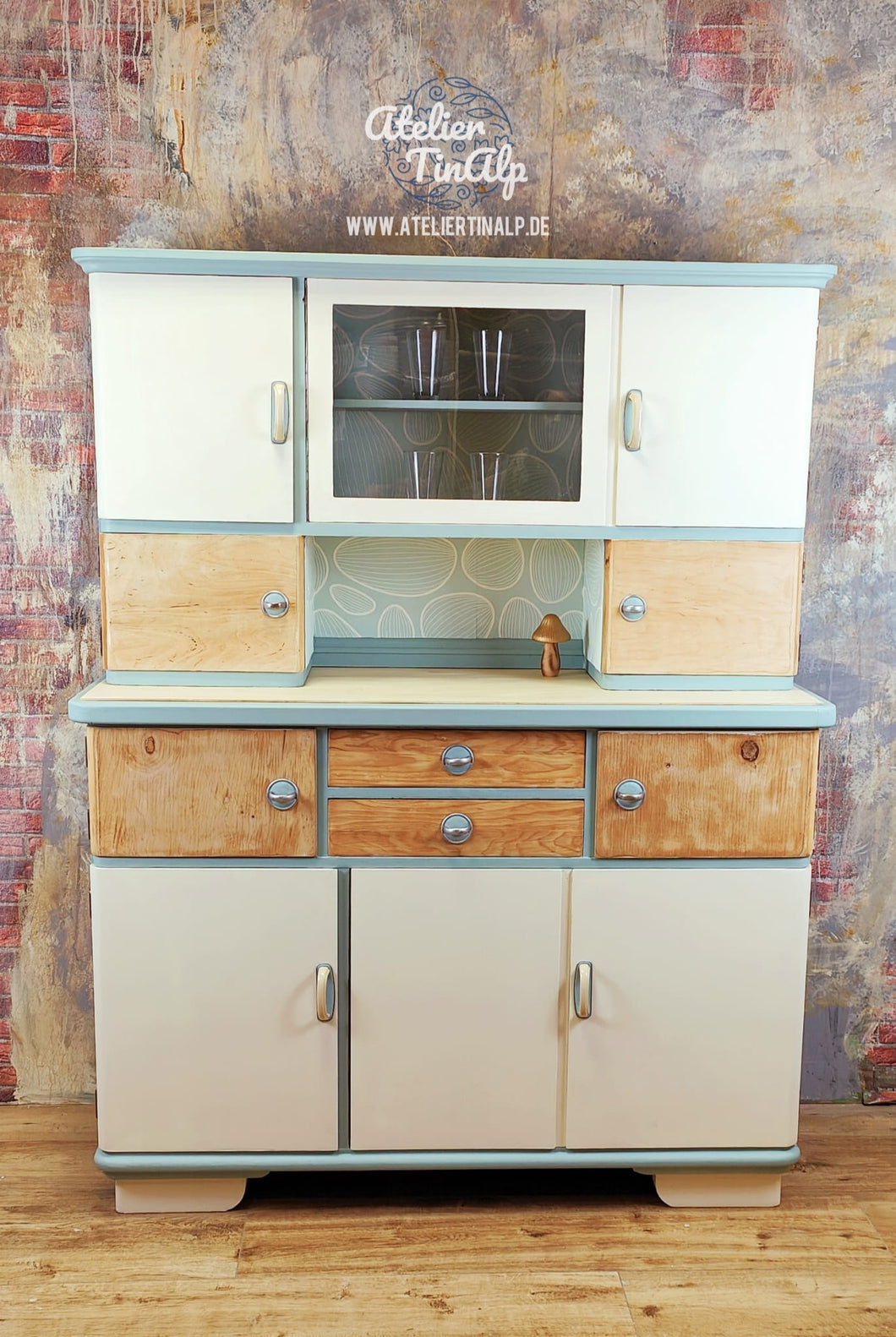 1230 Buffetschrank Retro - Creme / Pastellblau